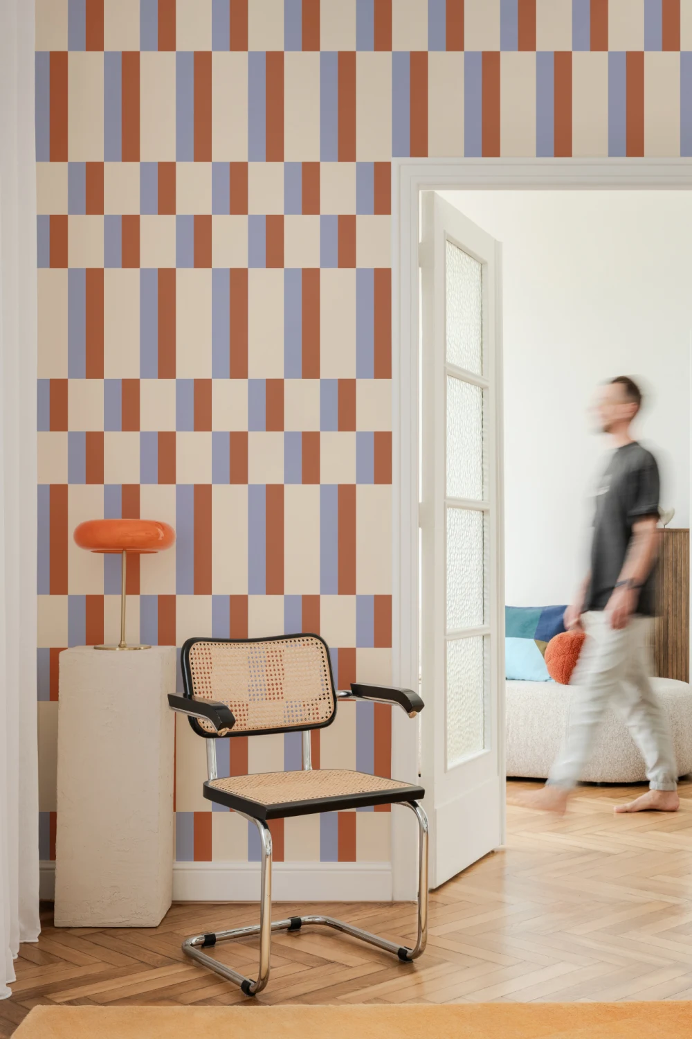Papier peint Bauhaus géométrique moderne bleu et orange