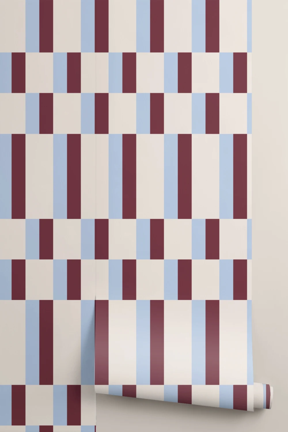 Blue & Burgundy Modern Geometric Bauhaus Wallpaper