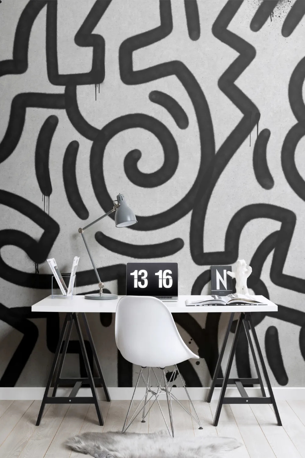 Zwart & Grijs Graffiti Beton Effect Behang Muurschildering