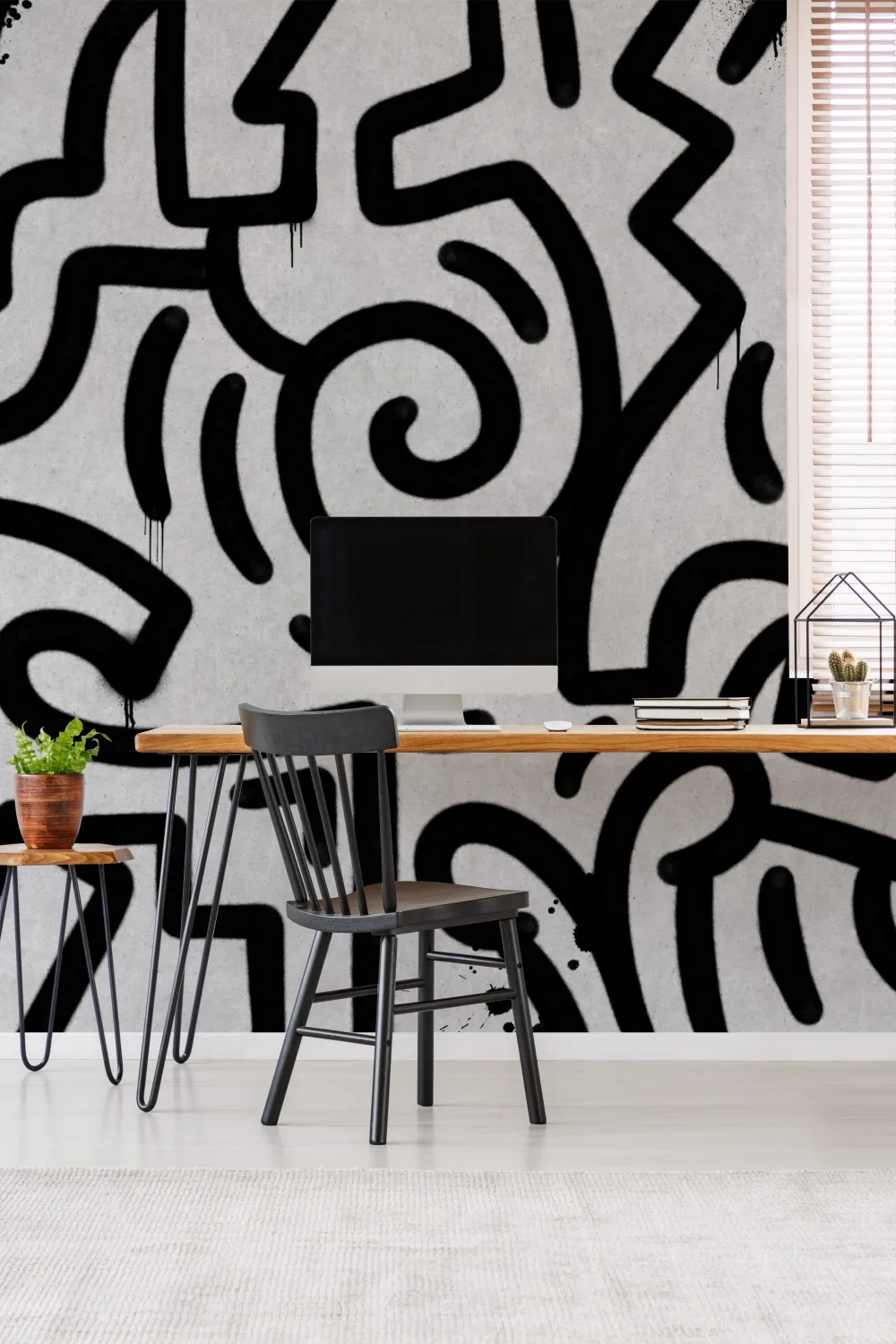 Zwart & Grijs Graffiti Beton Effect Behang Muurschildering