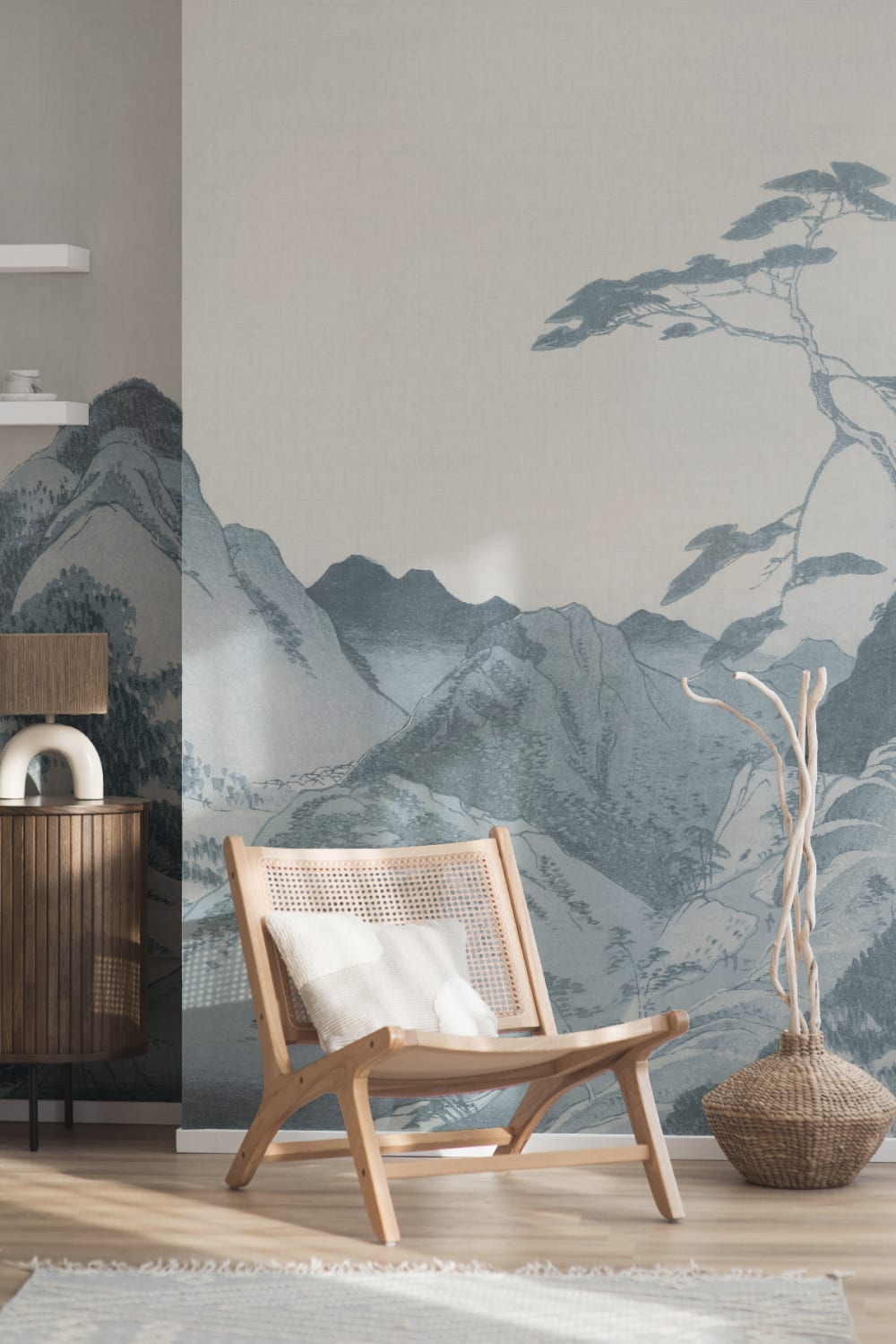 Mural de papel pintado Paisaje montañoso japonés azul