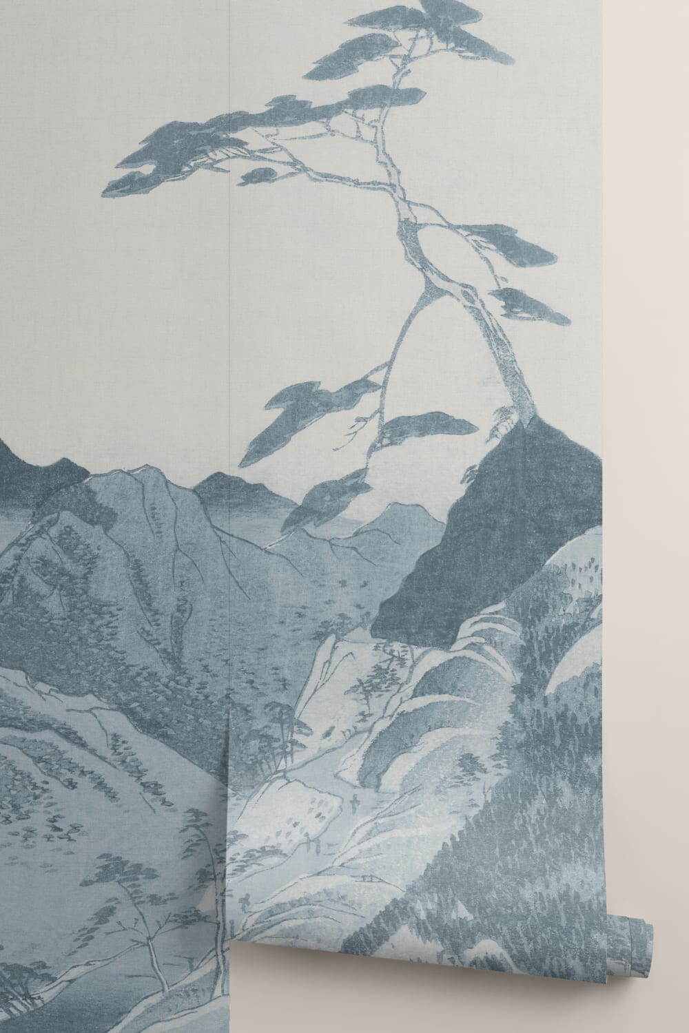 Mural de papel pintado Paisaje montañoso japonés azul