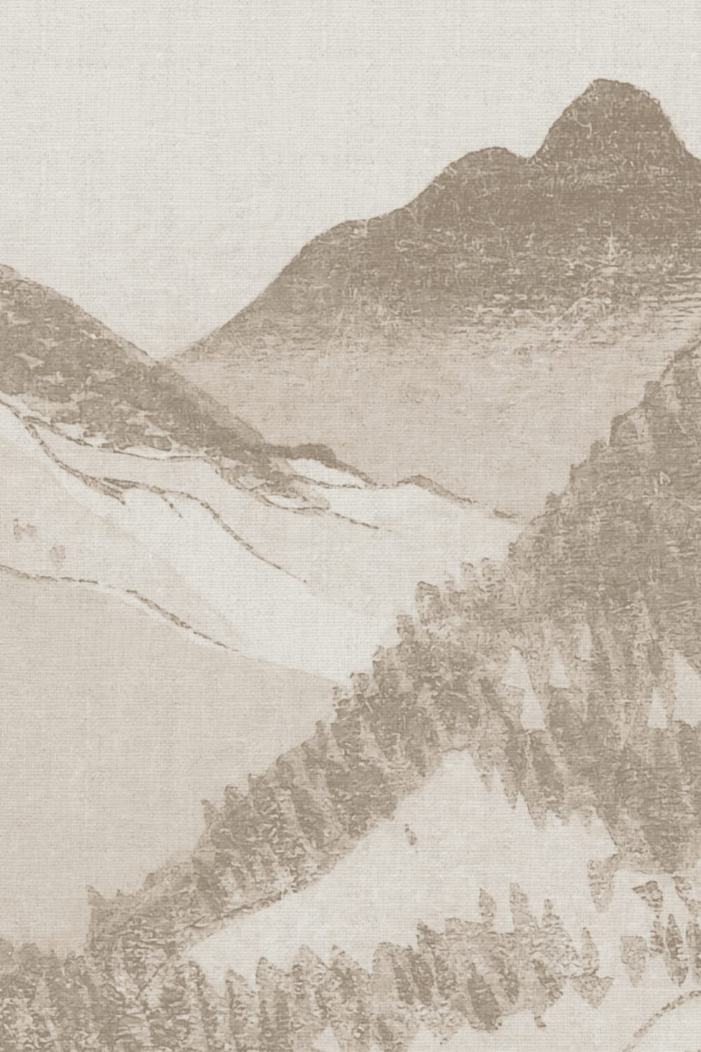 Scenic Beige Japanese Art Mountain Landscape Mural