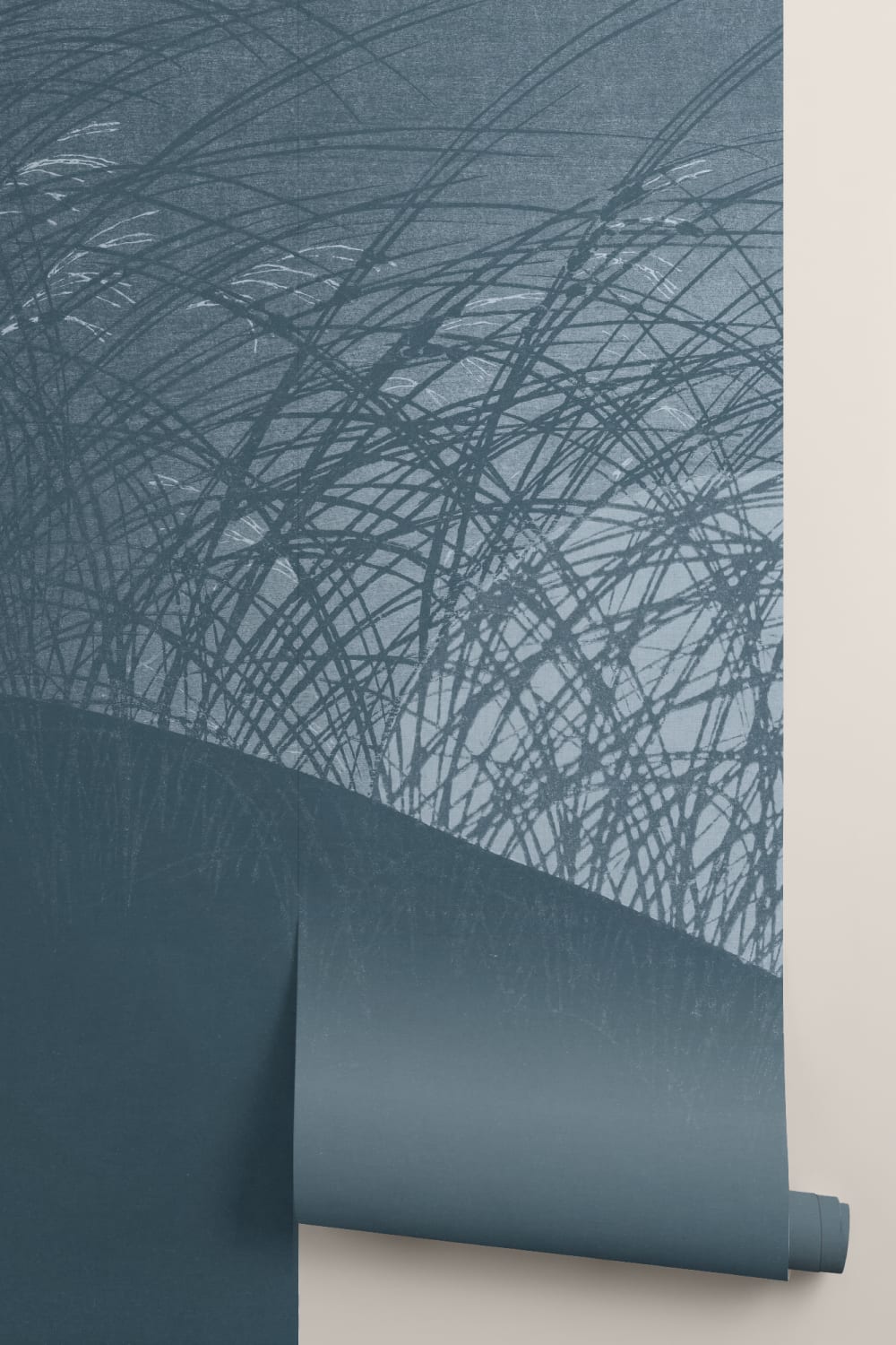 Blue Japandi Grass Landscape Nature Mural
