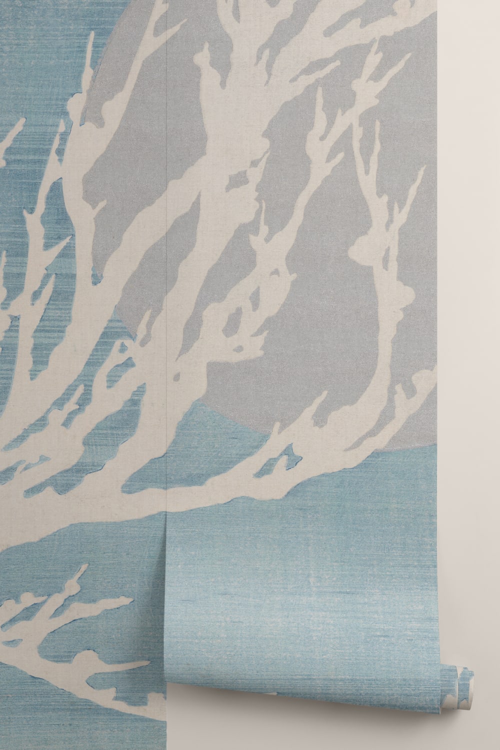 Blauwe Japanse Minimalistische Natuur Kunst Muurschildering