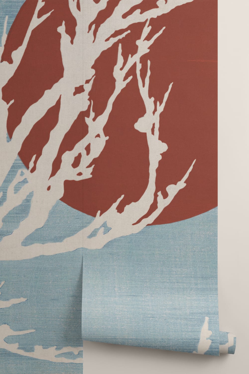 Blue and Red Japanese Artistic Nature Mural