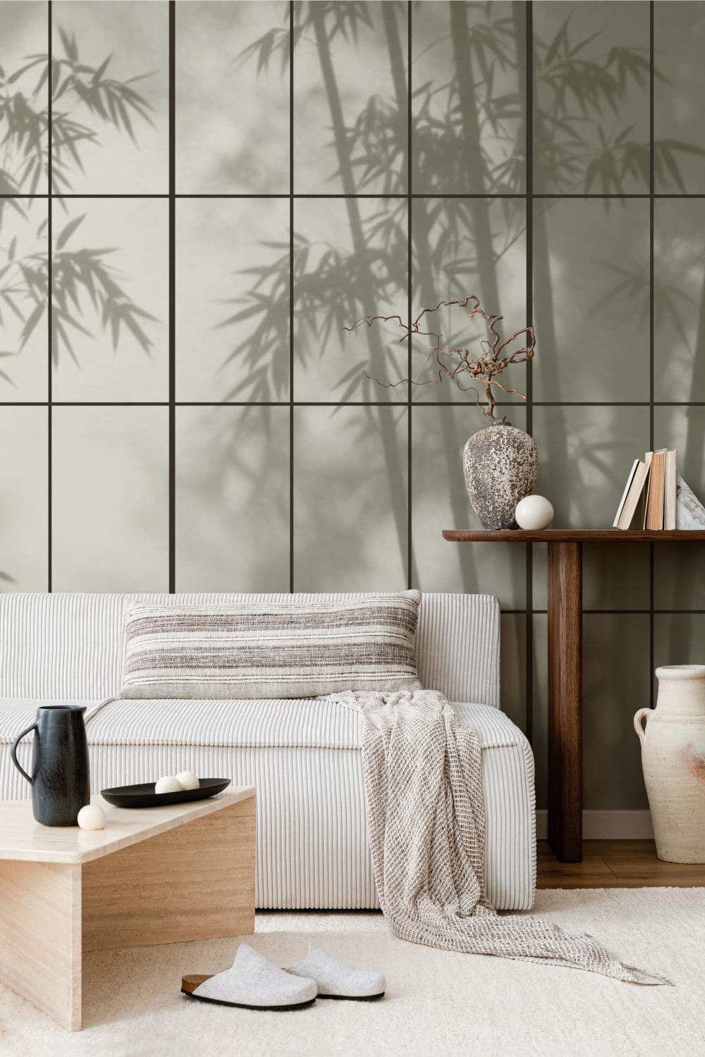 Green Bamboo Shoji Wall Mural For Serene Ambiance