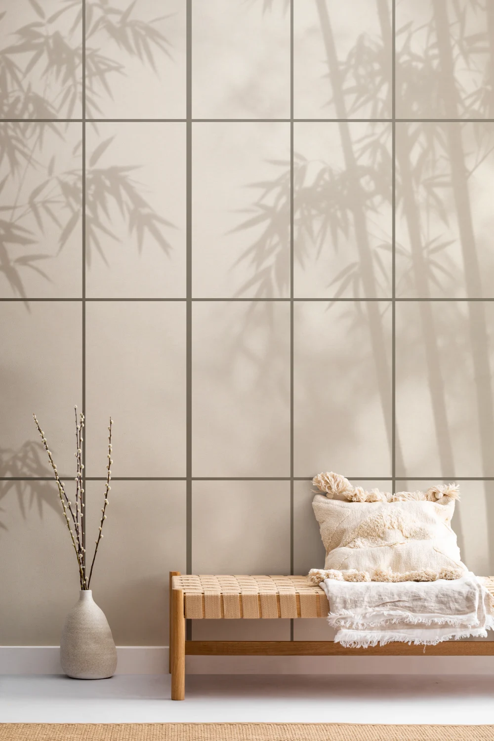 Beige Japanese Shoji Style Light Bamboo Wall Mural