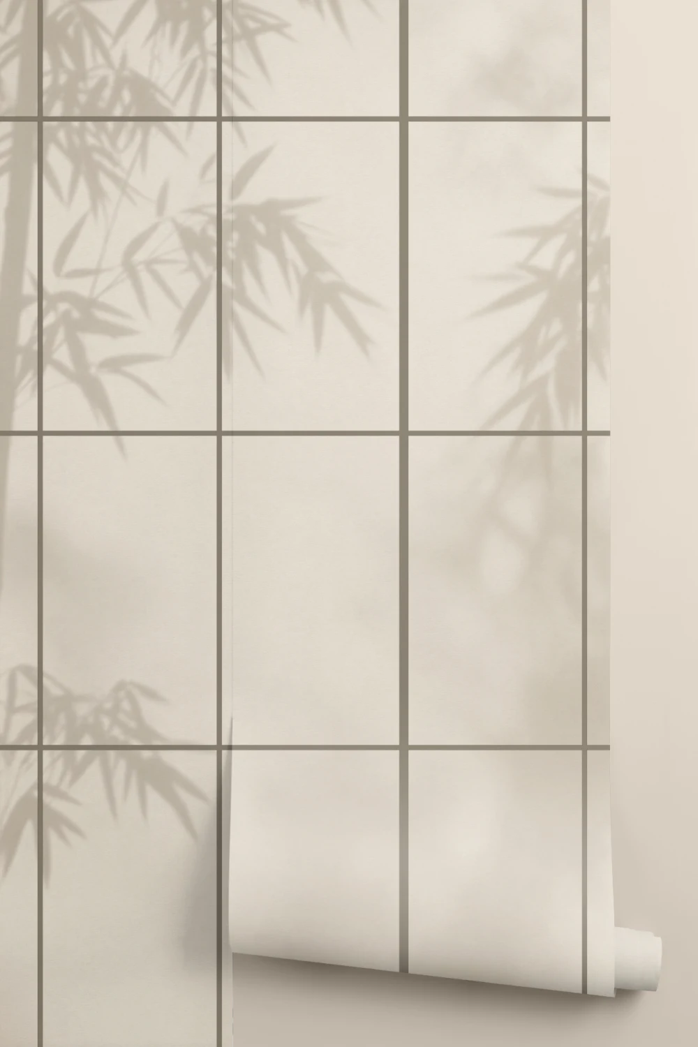 Beige Japanese Shoji Style Light Bamboo Wall Mural