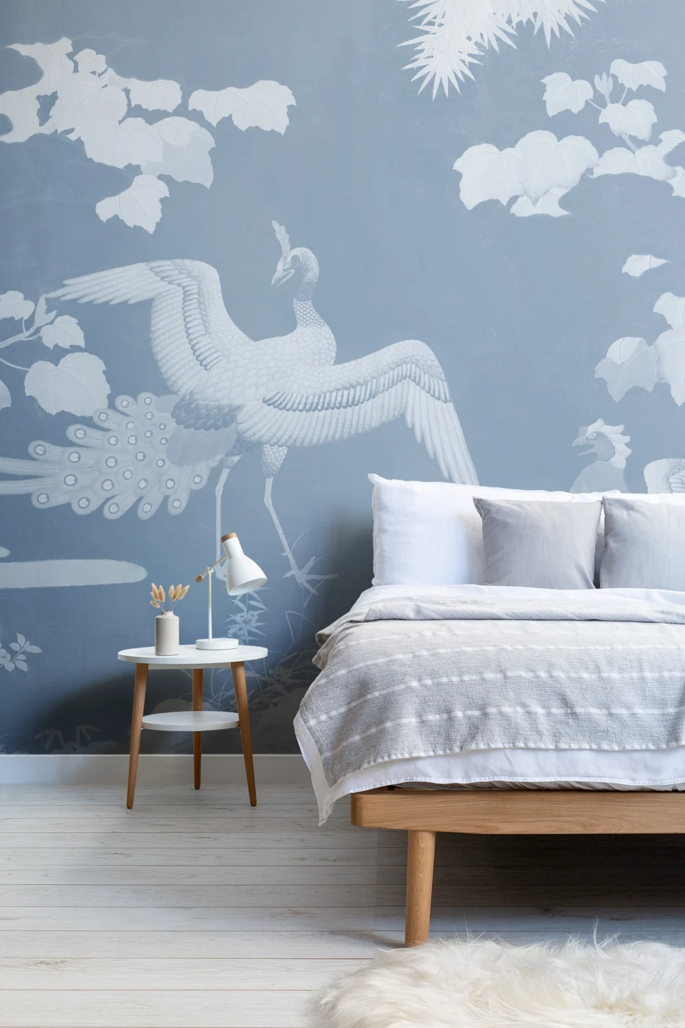 Blue Illustrated Japanese Peacock Mural