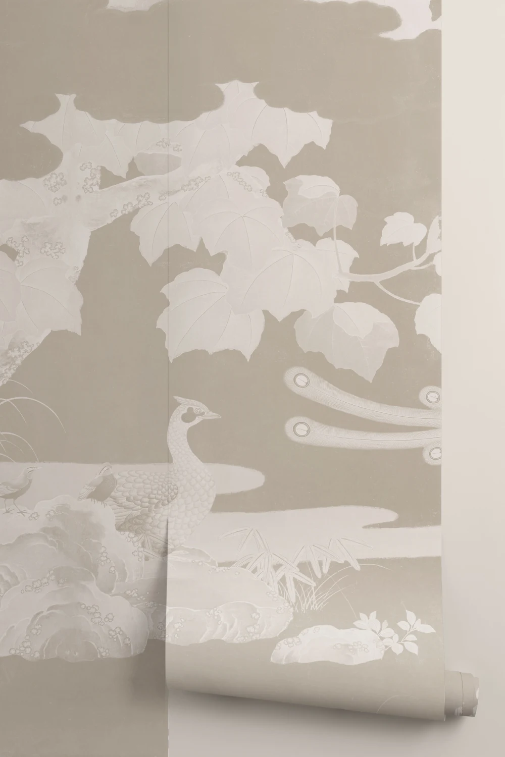 Bej ilustrat păun japonez murale