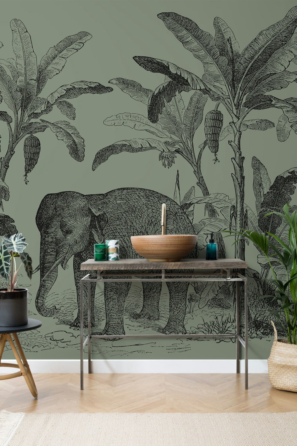 Panoramique Éléphant en Vert Foncé