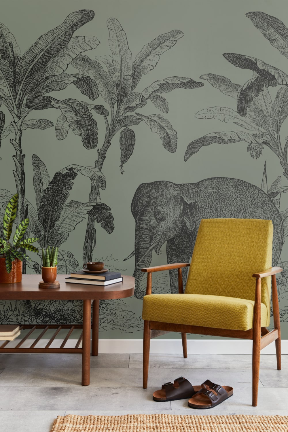Panoramique Éléphant en Vert Foncé