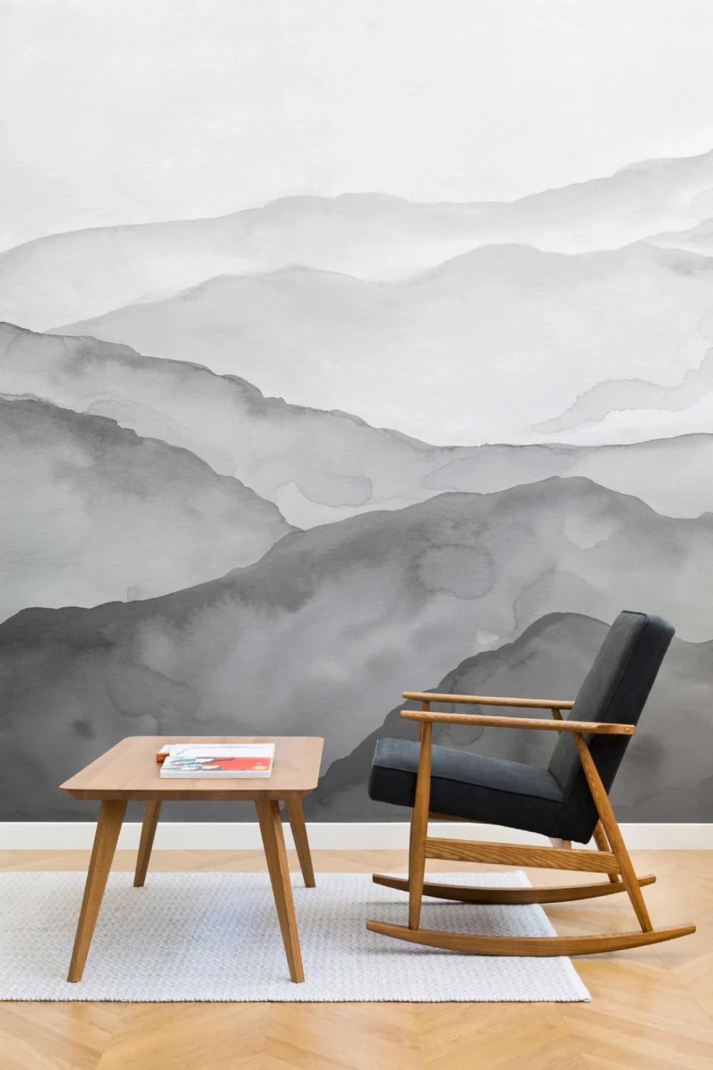 Gray Watercolor Peaceful Mountain Wallpaper Mural