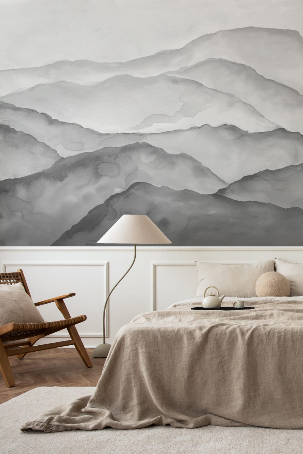 Gray Watercolor Peaceful Mountain Wallpaper Mural