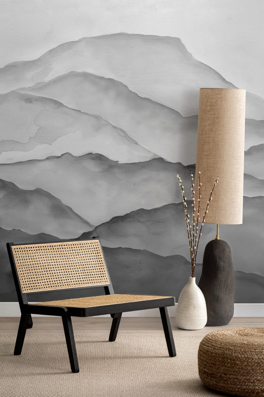 Gray Watercolor Peaceful Mountain Wallpaper Mural