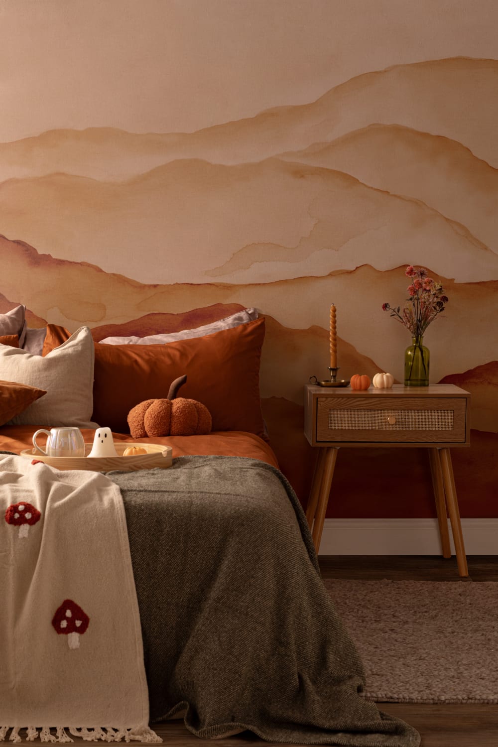 Mural Papel Pintado Dibujo de Montañas Naranja