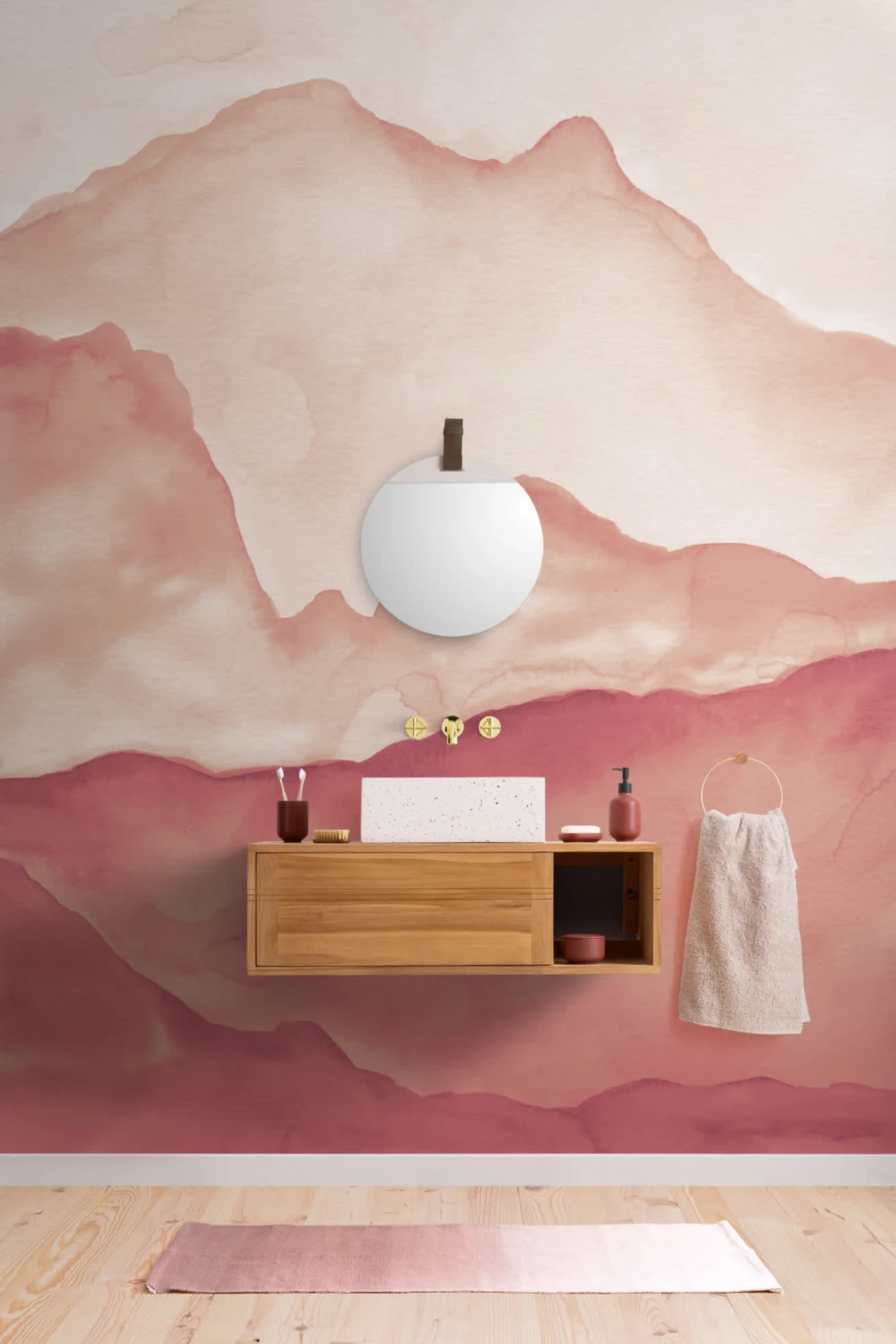 Oranje Peaceful Mountainscape Behang Muurschildering