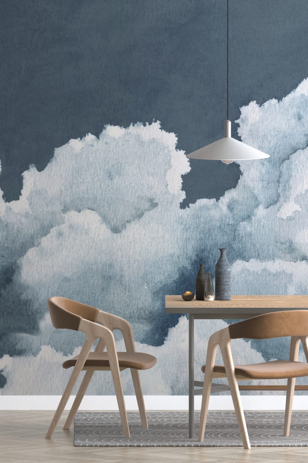 Céu de aguarela azul escuro nublado Papel de parede mural