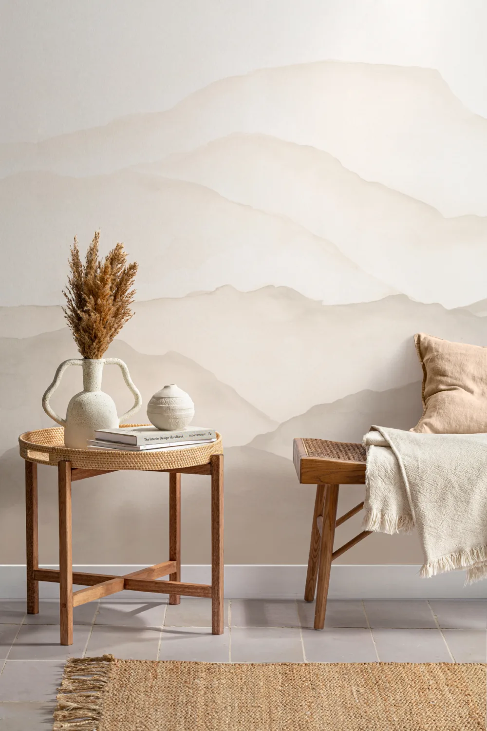 Papier Peint Panoramique Montagnes à l’Aquarelle Beige