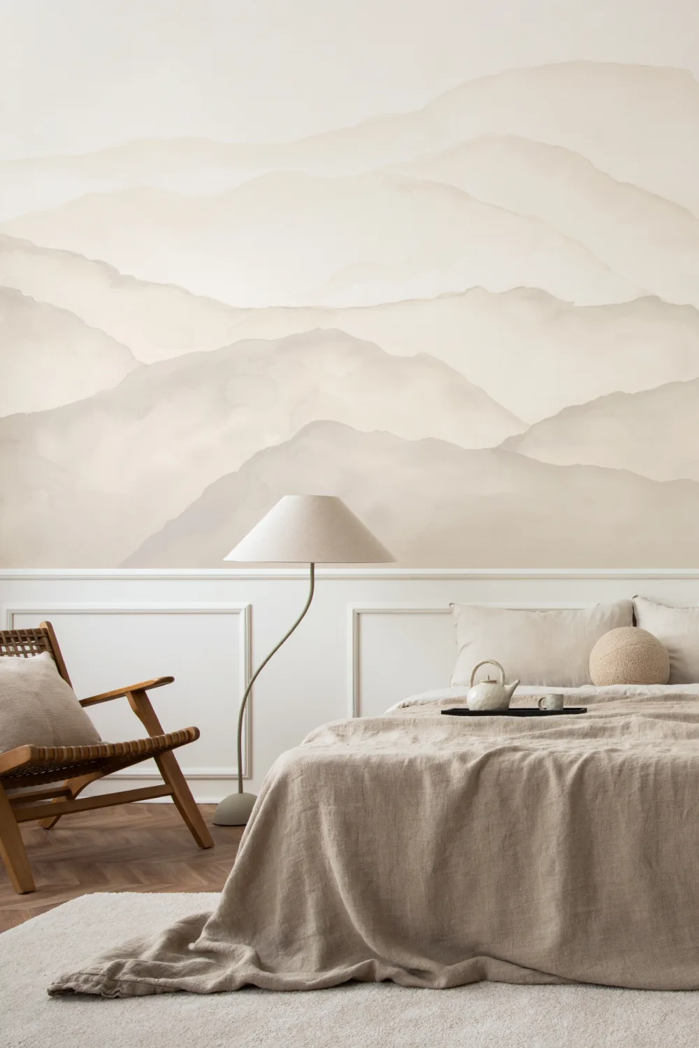 Papier Peint Panoramique Montagnes à l’Aquarelle Beige