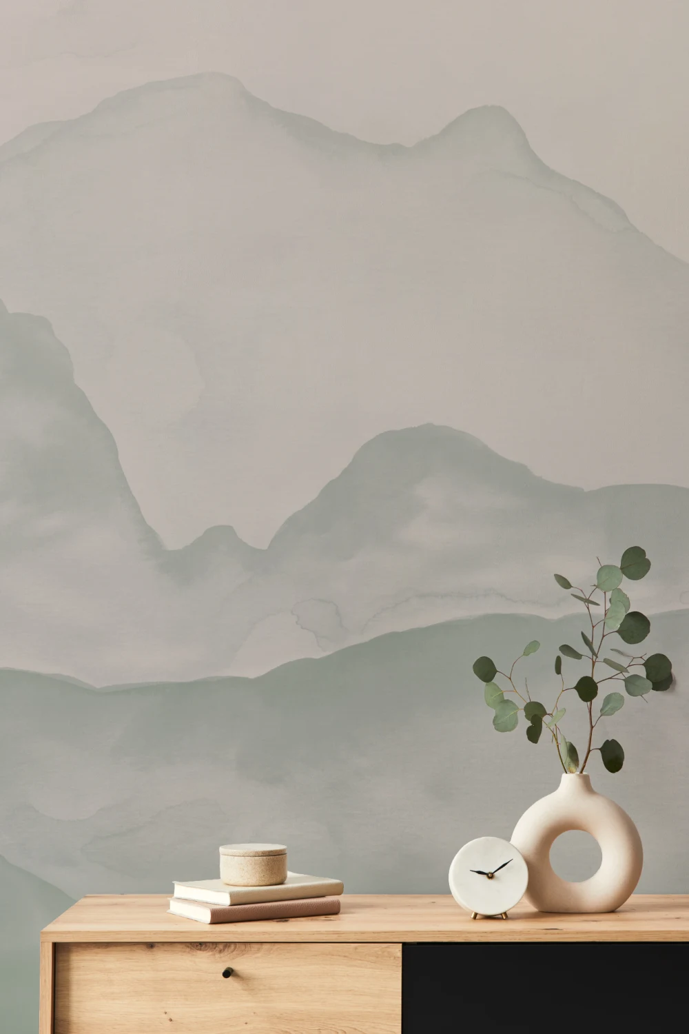 Papel Pintado Montañas Verdes a la Acuarela