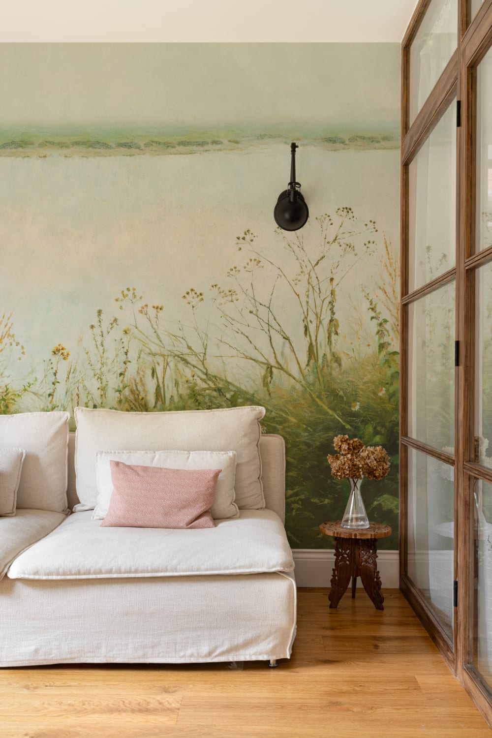 Riverbank Grassland Wall Mural in Fresh Green