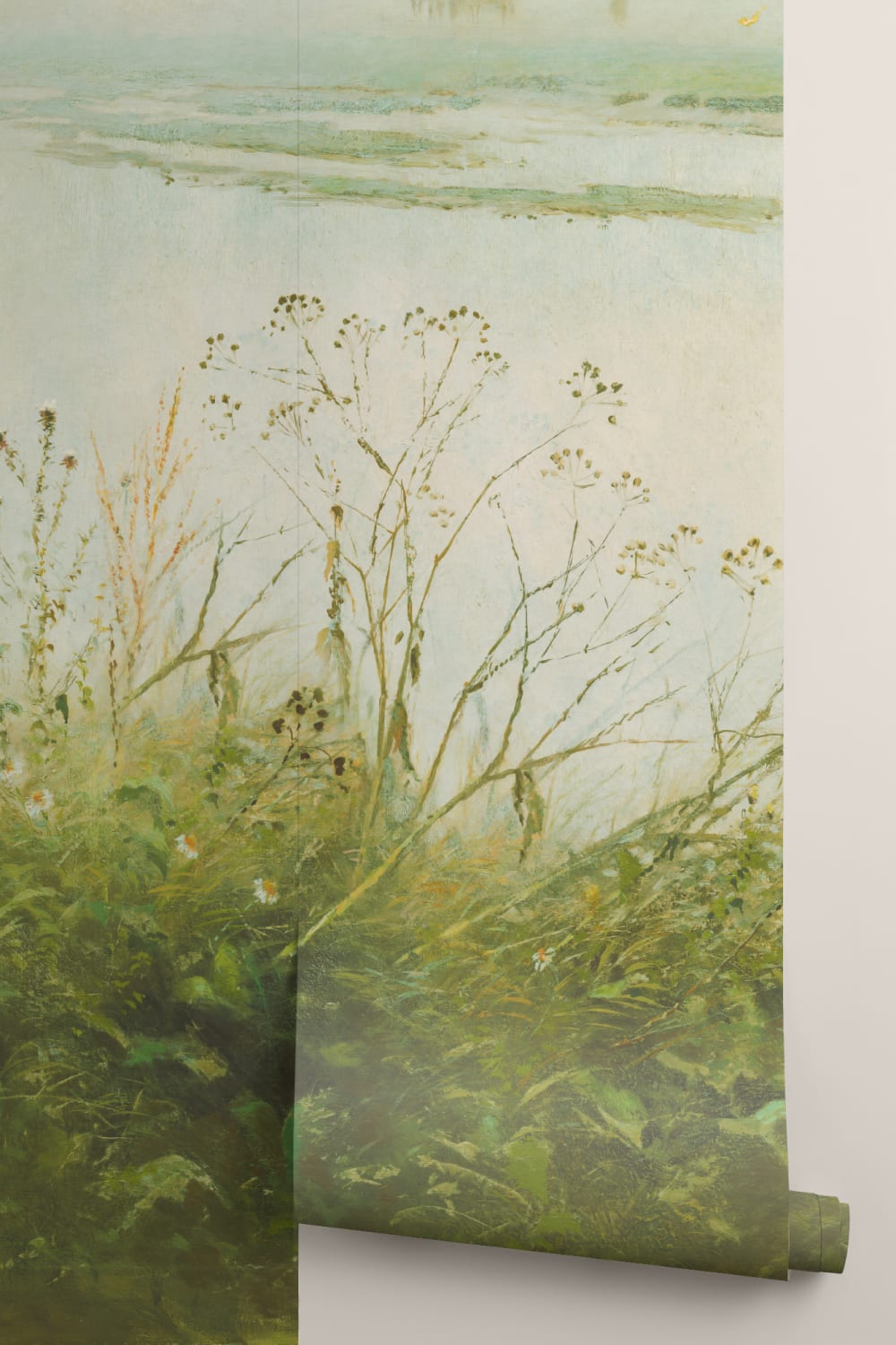 Riverbank Grassland Wall Mural in Fresh Green