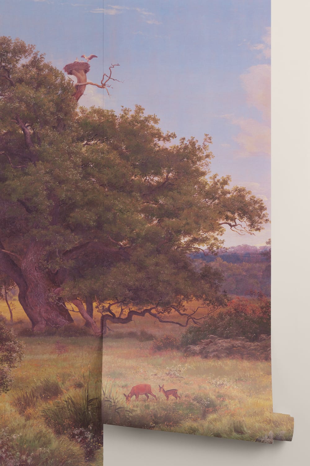 Papier peint panoramique de la campagne au coucher du soleil Doe Glade par P. C. Skovgaard