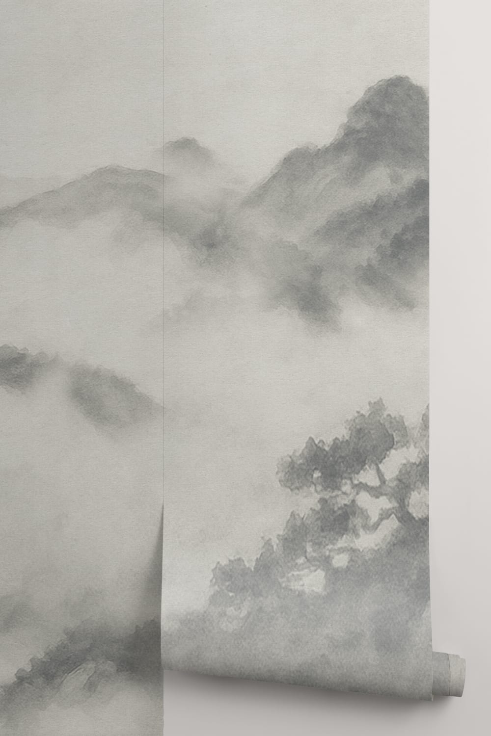 Mural de parede de paisagem de montanha japonesa a carvão