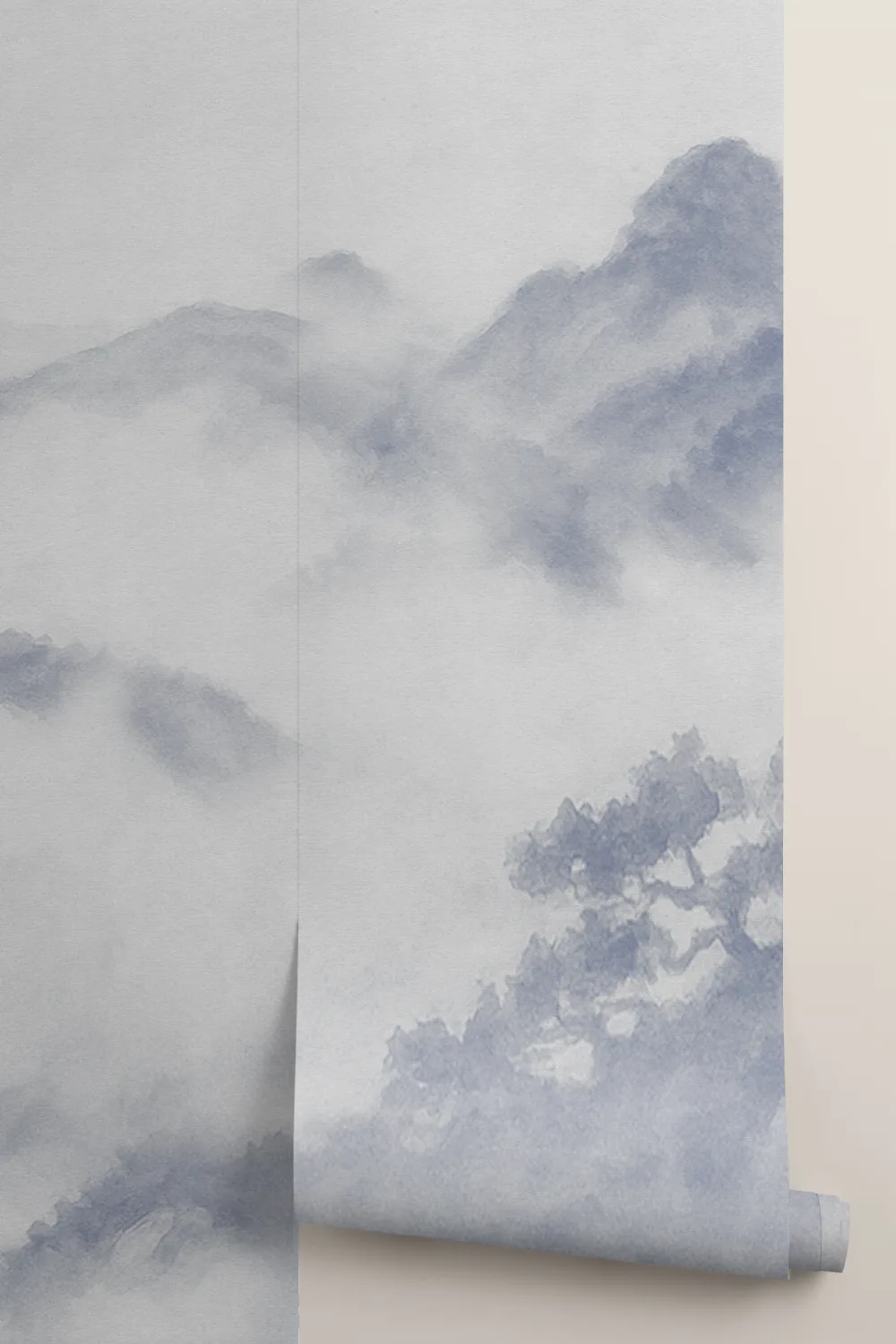 Indigo Japanese Mountain Landscape Wall Mural for Elegance
