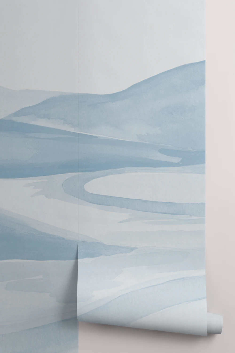 Blue Watercolor Valley Landscape Mural