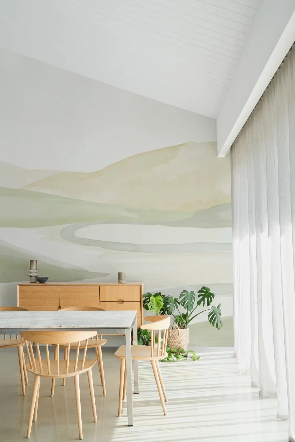 Papel pintado Acuarela verde Paisaje del valle
