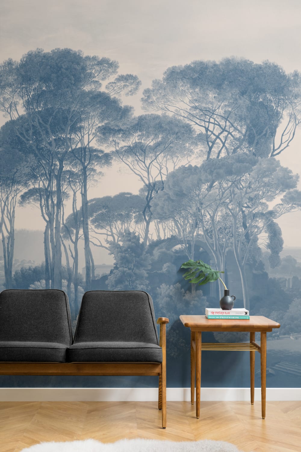 Blu Tivoli foresta paesaggio pittura carta da parati