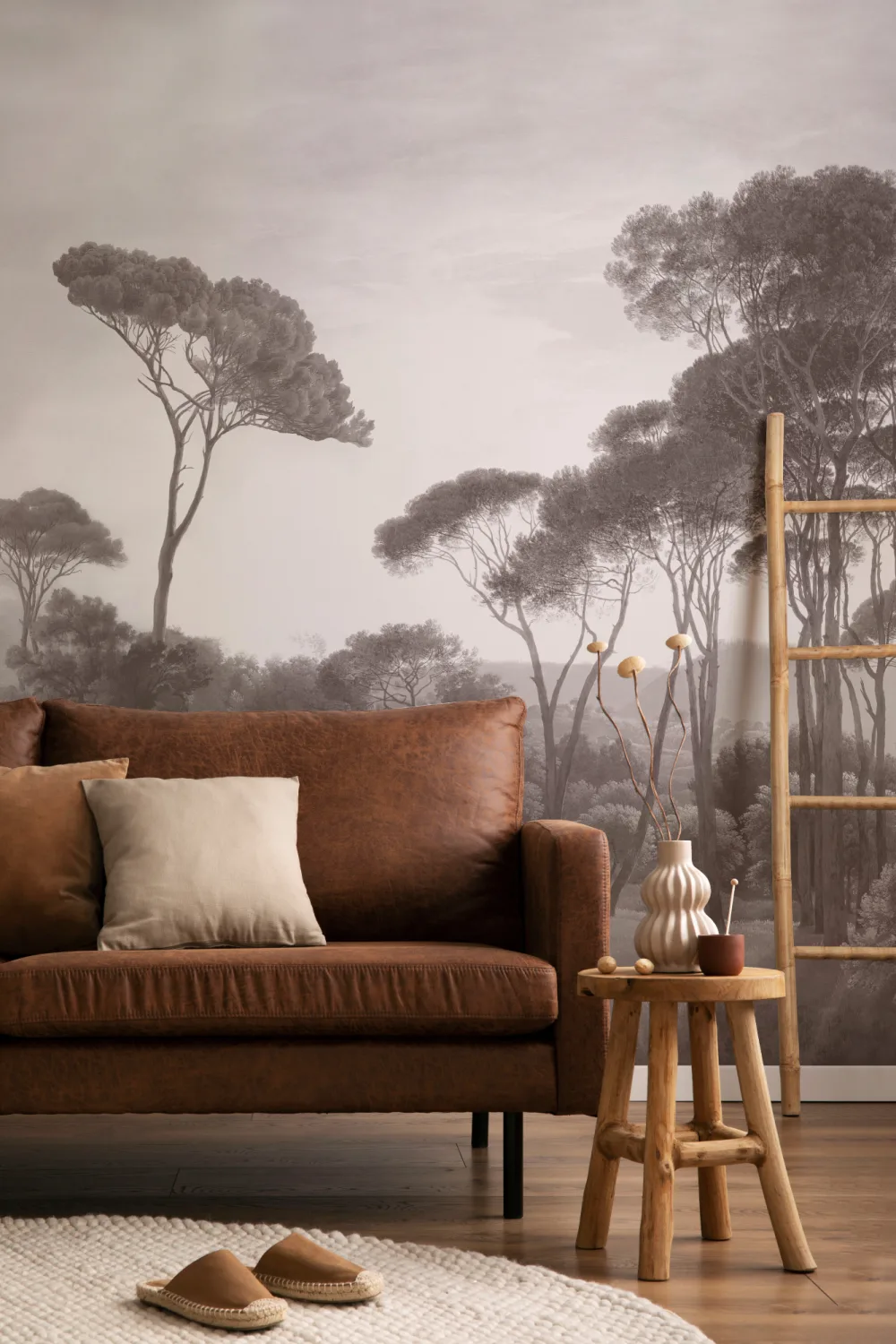 Carta da parati in grigio della pittura di paesaggio americana