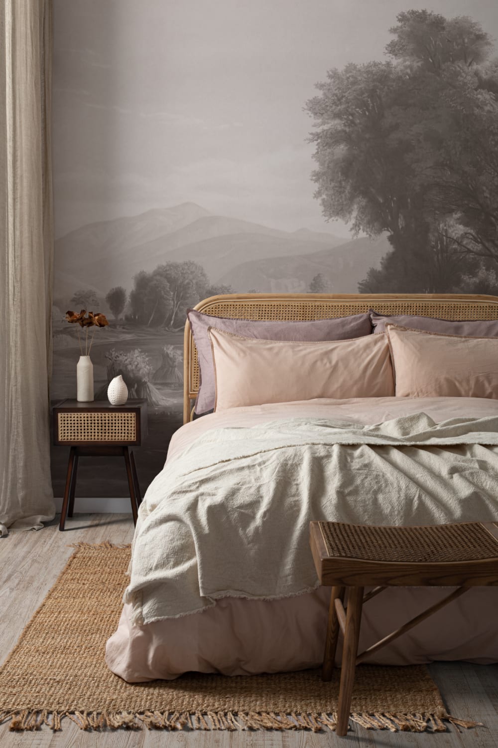 Gray American Landscape Painting Mural