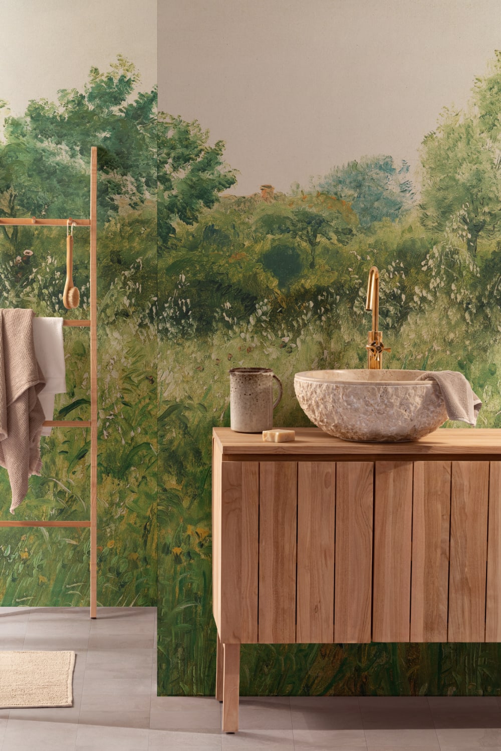 Green Summer Meadow Oil Painting Mural