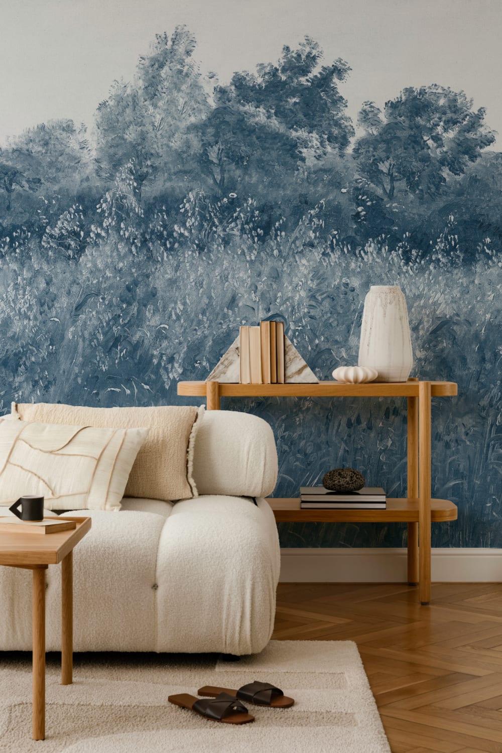 Blue Summer Meadow Oil Painting Mural