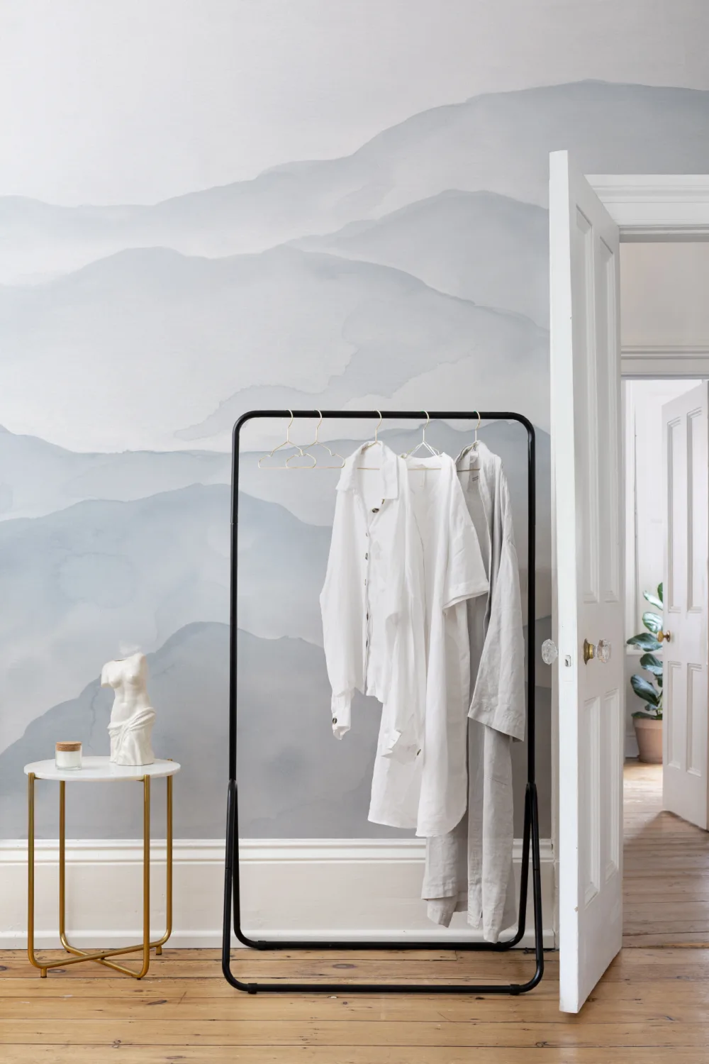 Light Blue Watercolor Mountains Mural