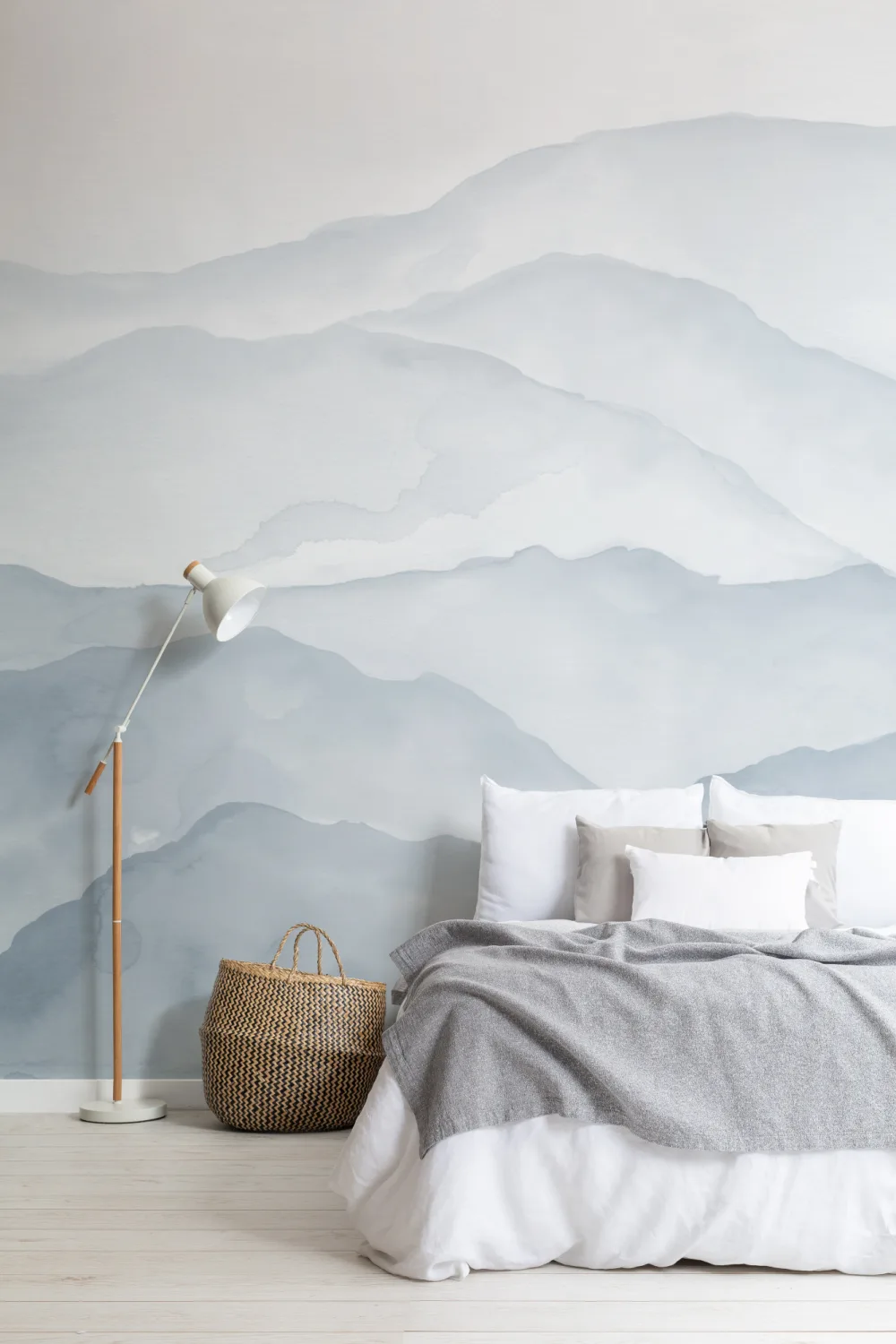 Light Blue Watercolor Mountains Mural