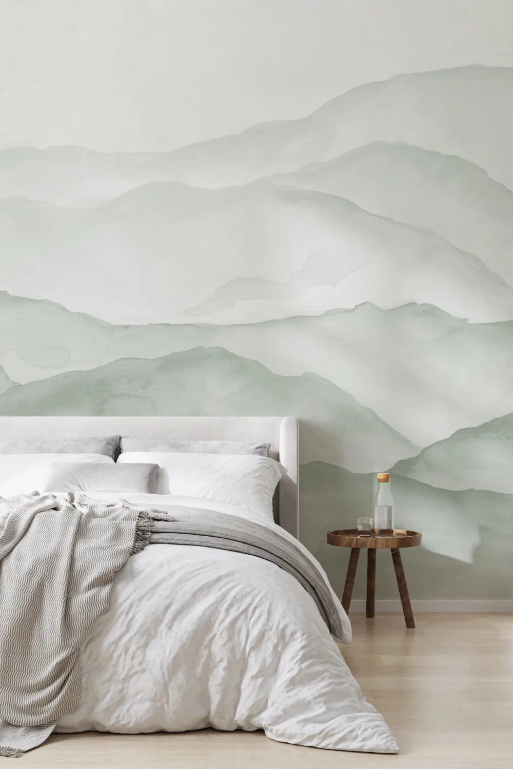 Light Green Watercolor Mountains Mural