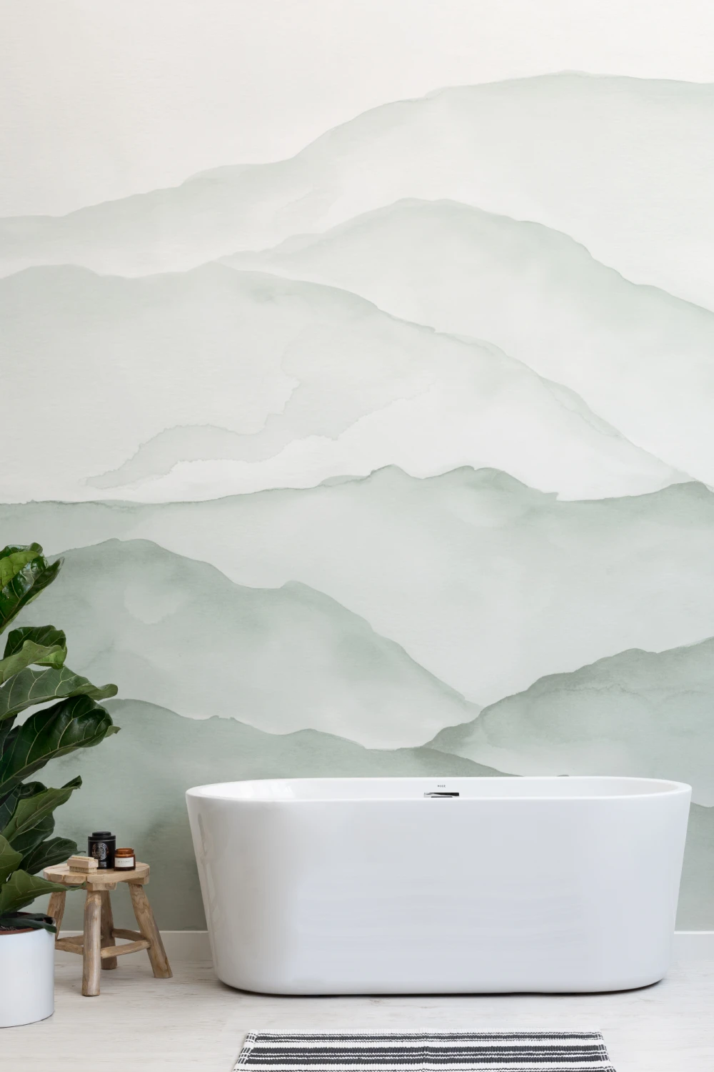Light Green Watercolor Mountains Mural