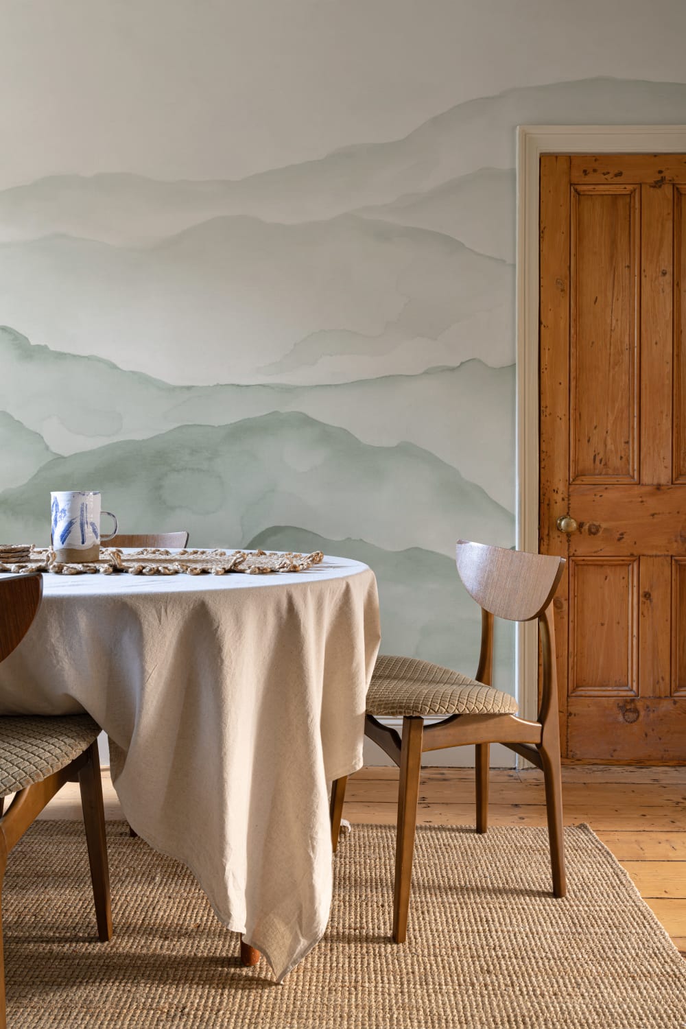 Light Green Watercolor Mountains Mural
