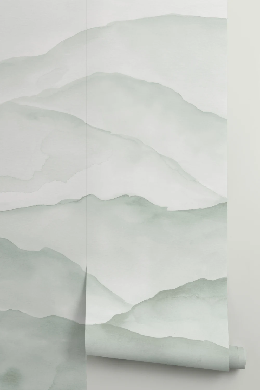 Light Green Watercolor Mountains Mural