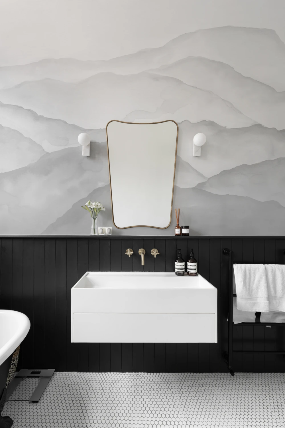 Light Gray Watercolor Mountain Mural