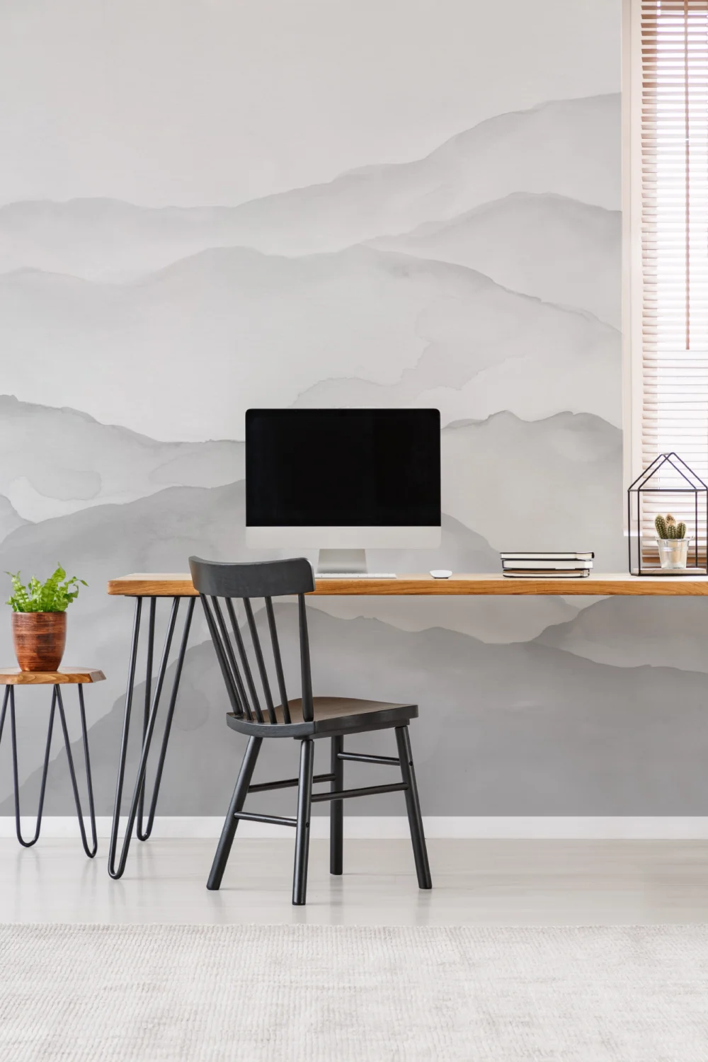 Light Gray Watercolor Mountain Mural