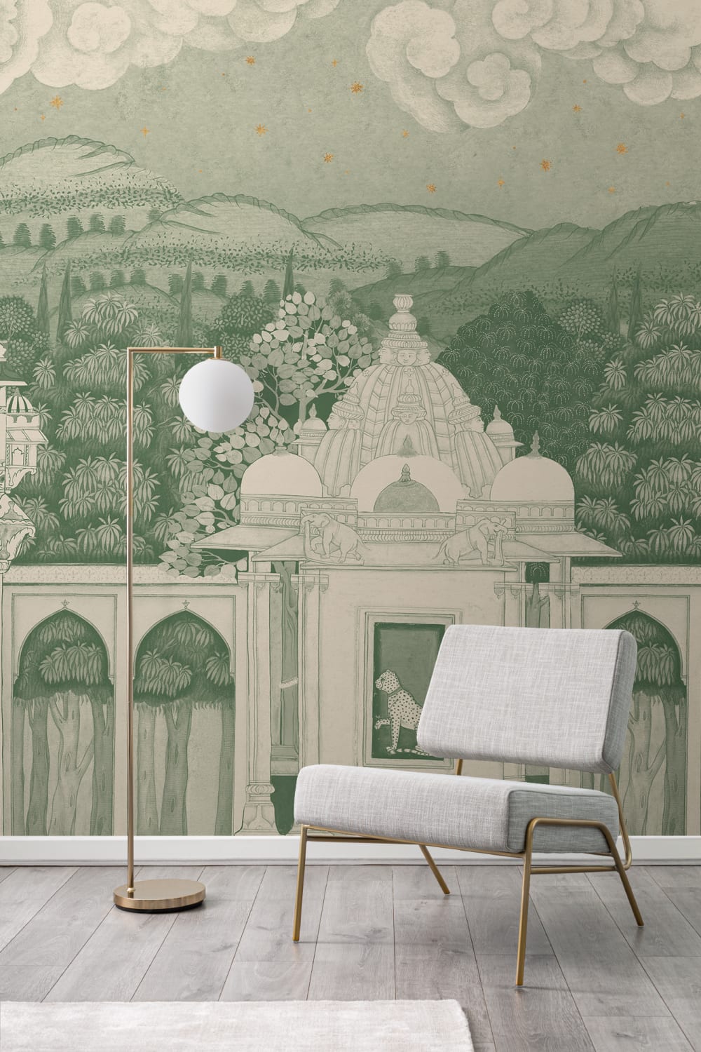 Green Temple Valley Landscape Mural