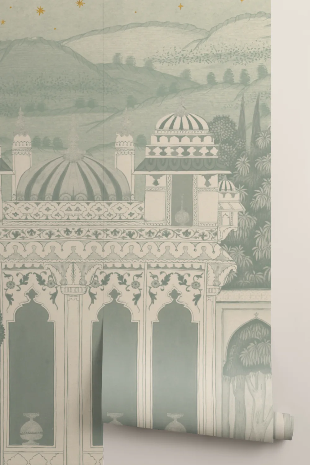 Teal Temple Valley Landscape Mural