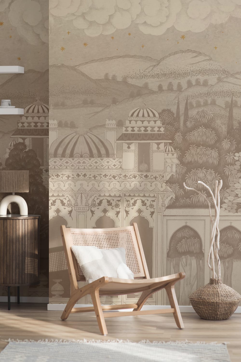 Neutral Temple Valley Landscape Mural