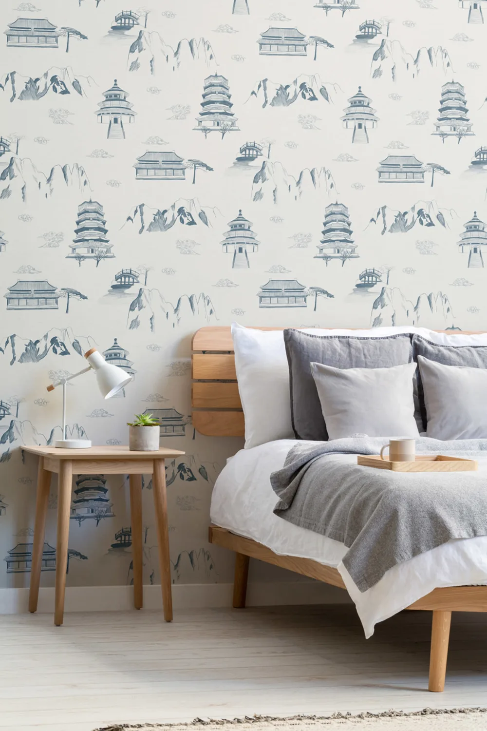 Ancient Chinese Blue Illustrations Pattern Wallpaper Mural
